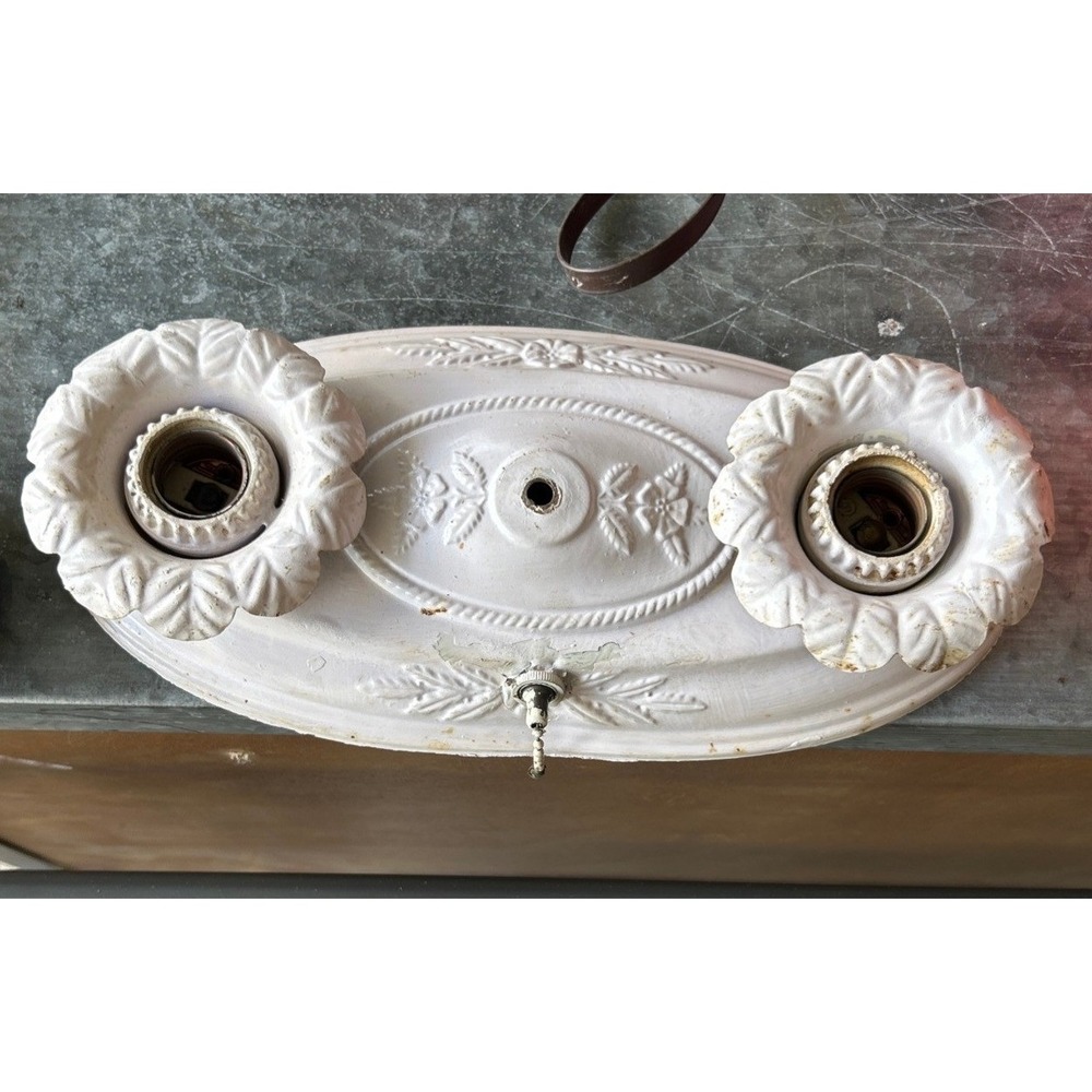 Victorian Flush Mount Ceiling Light Floral Cast Metal White Shabby Chic Antique